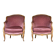 Pair of Louis XV style bergère armchairs in carved wood, pink velvet, circa 1900