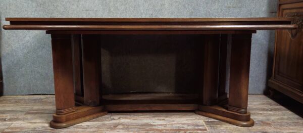 Grande table de salle à manger a allonge époque Art Déco – plateau damier –