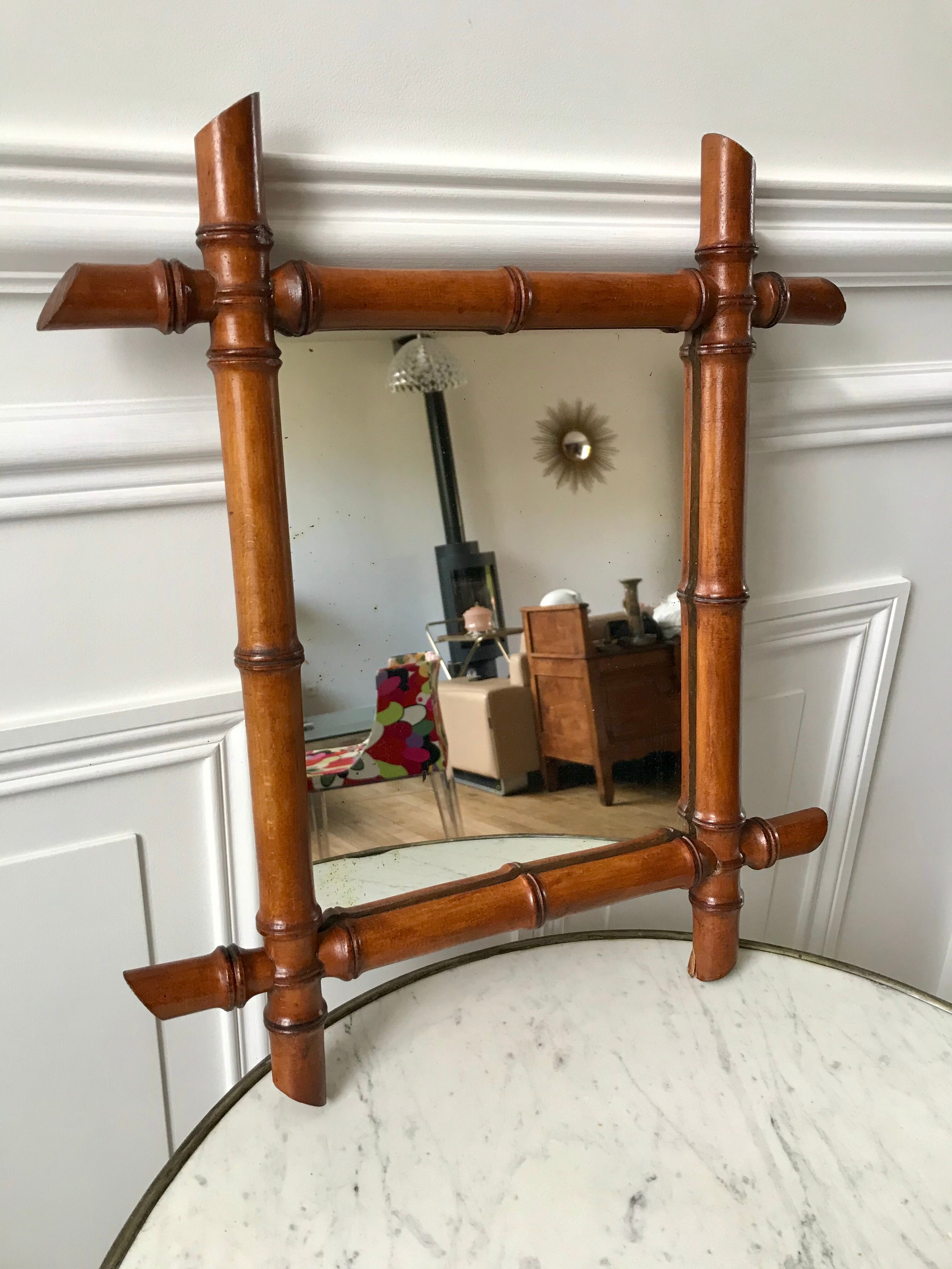 Wooden barber mirror Bamboo style 20-30s