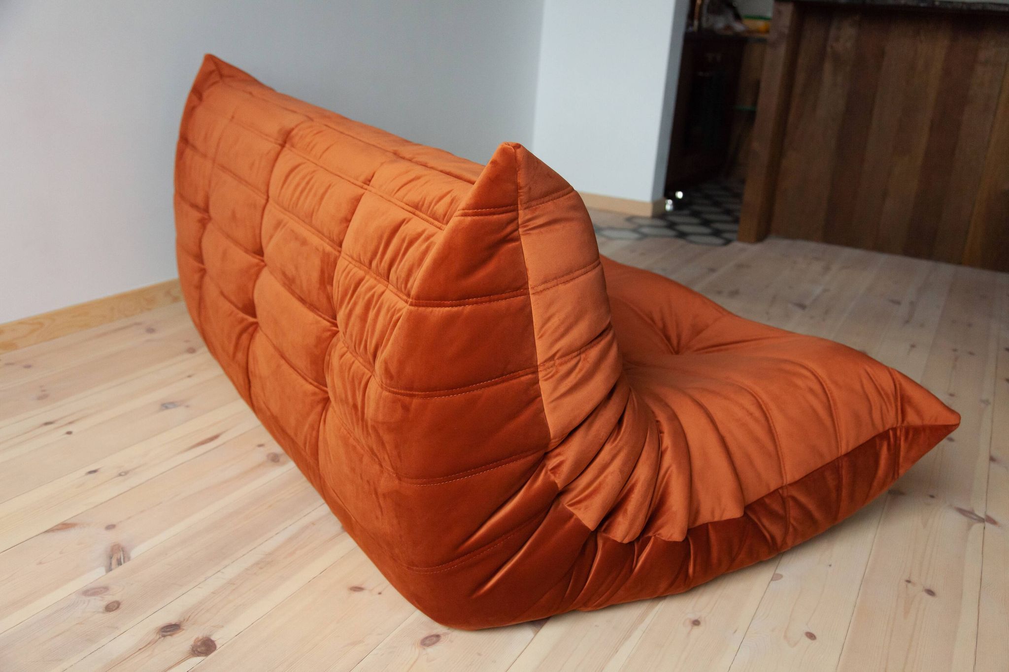 3-seater Togo dark amber velvet sofa designed by Michel Ducaroy 1973