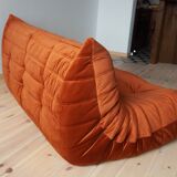 3-seater Togo dark amber velvet sofa designed by Michel Ducaroy 1973