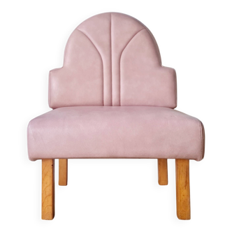 Vintage fan-back armchair – Art Deco style – Powder pink