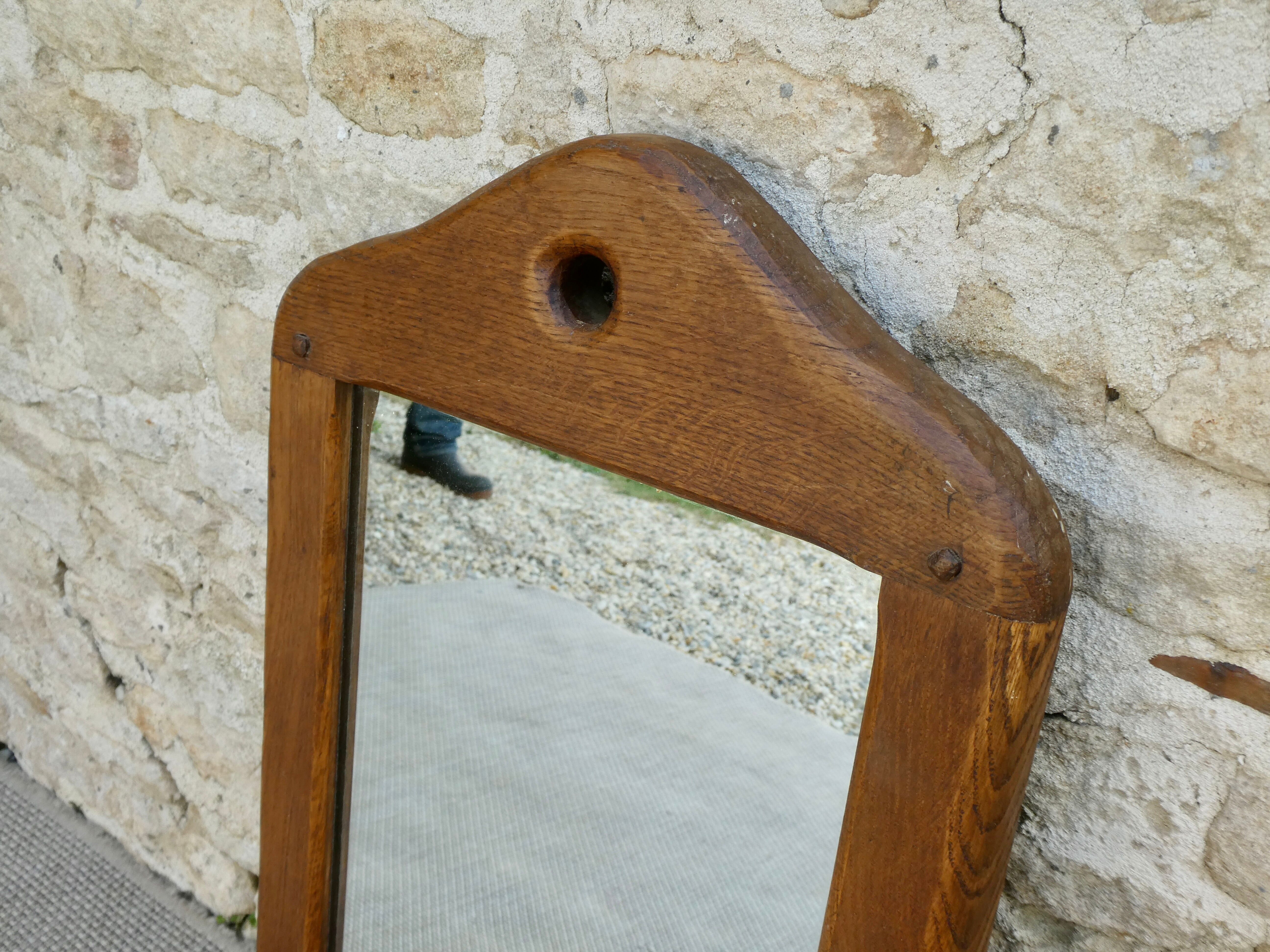 Miroir et portemanteau mural à 2 patères en bois massif, années 60
