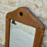 Mirror and wall coat rack with 2 hooks in solid wood, 60s