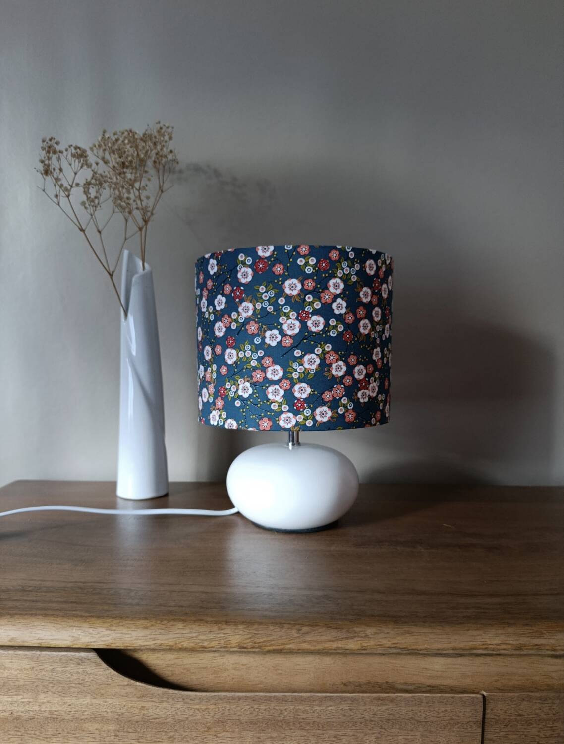 round base bedside lamp, Liberty print lampshade