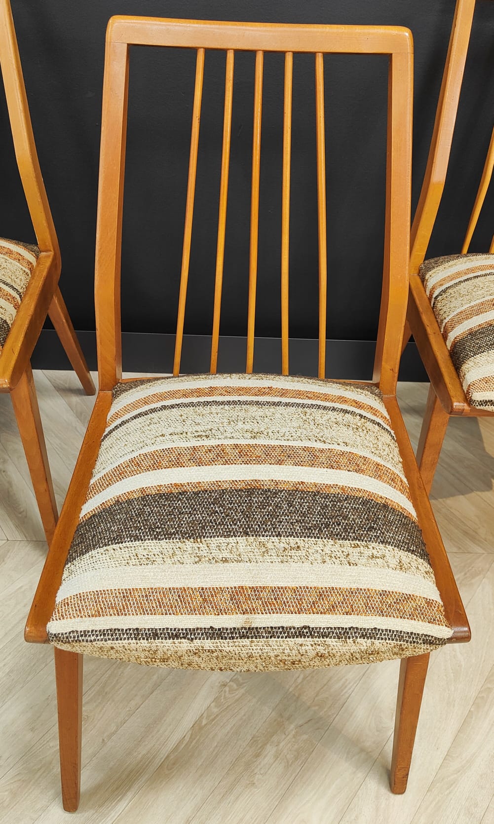 Six mid century dining table chairs