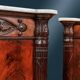 Restored antique buffets in chestnut, mahogany, and marble, 19th century.