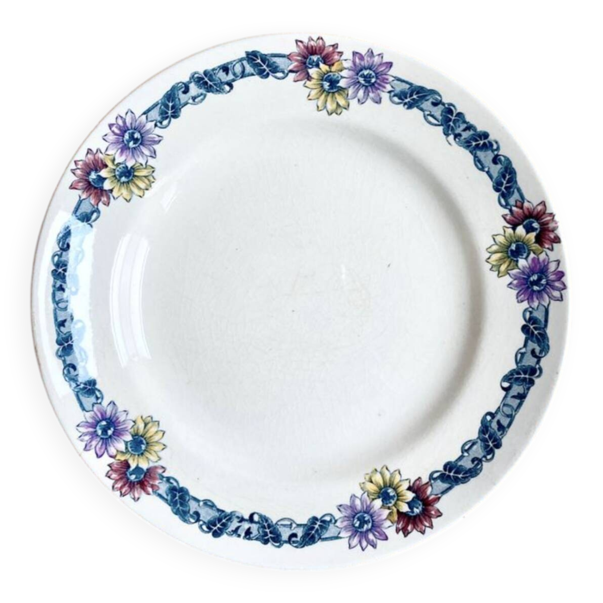 Footed plate / Longchamp / polychrome iron earth