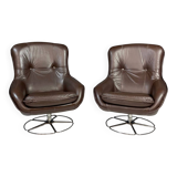 Pair of leather swivel armchairs by PEEM, Finland, 1970s