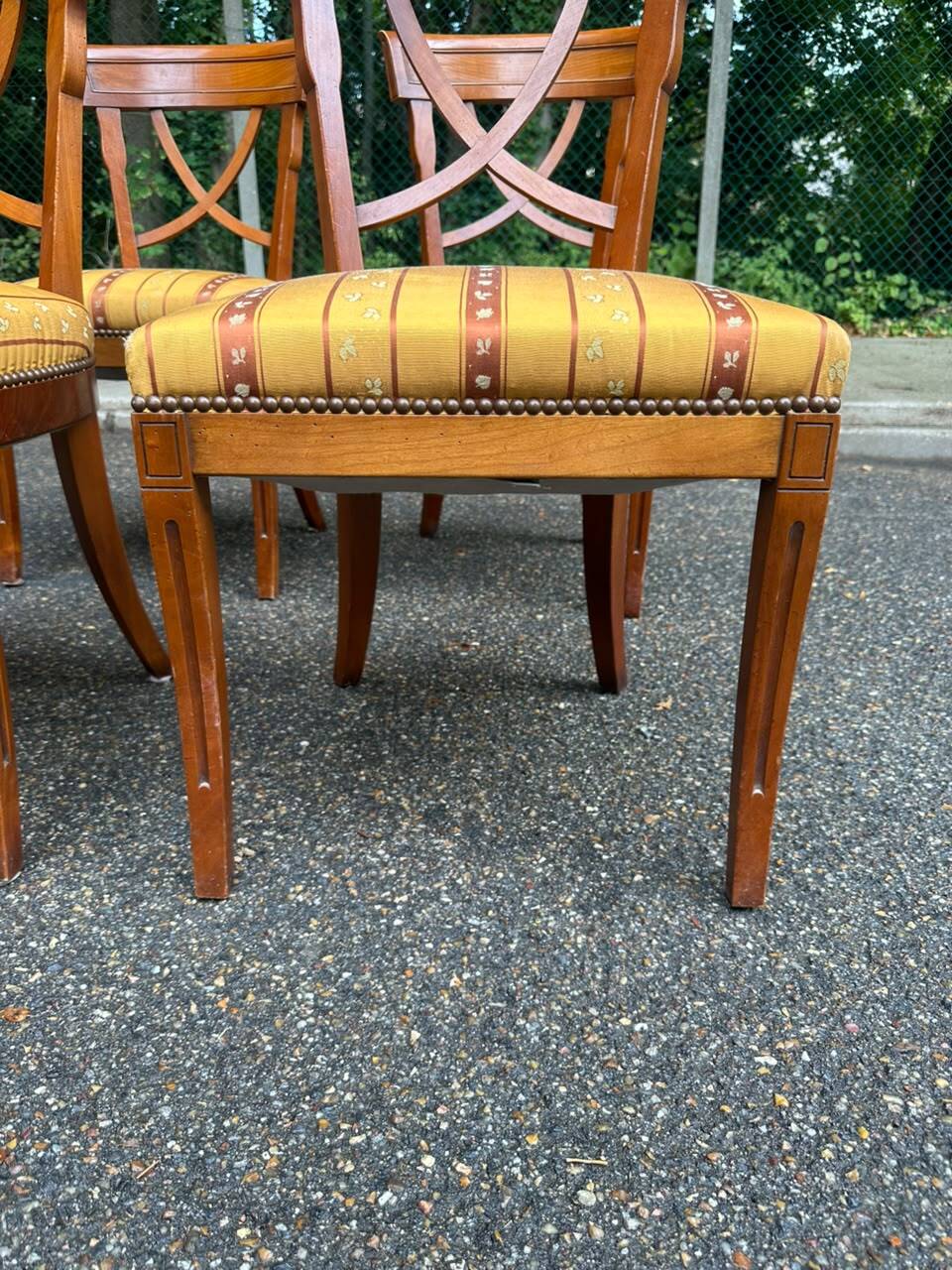 4 Matignon chairs by René Trotel in solid cherry wood and yellow fabric from the 1960s.