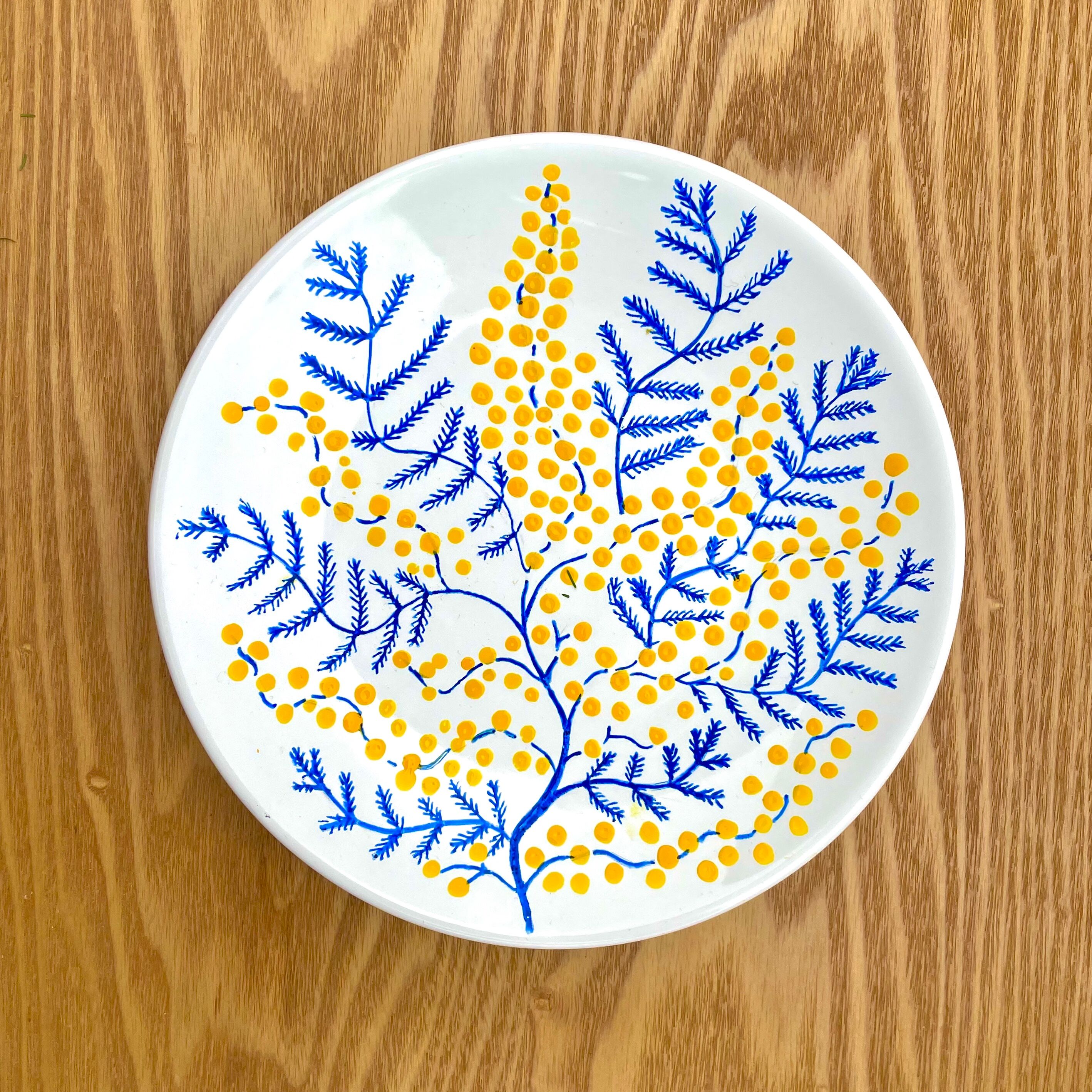 Hand-painted plate - Mimosa - flower