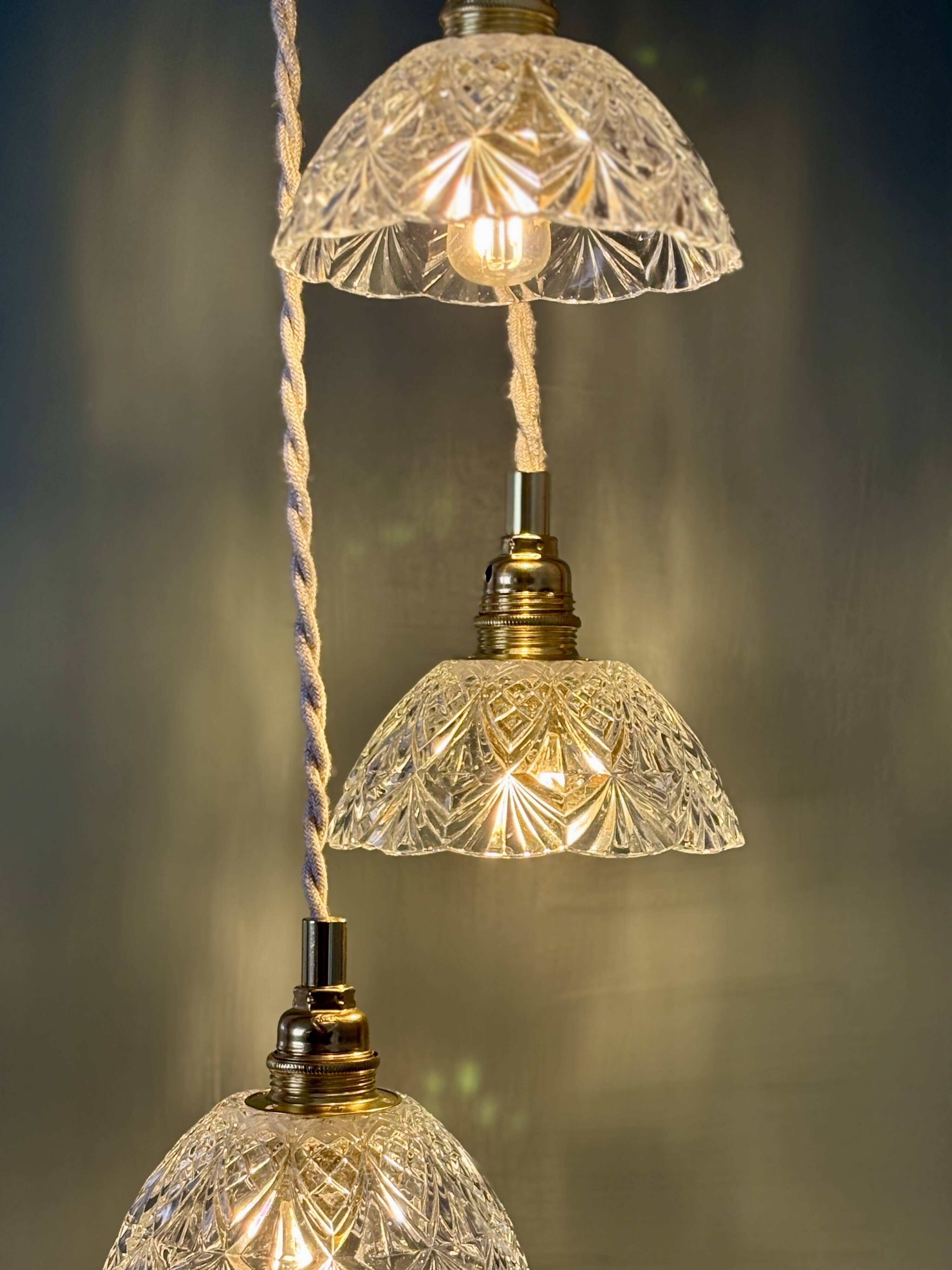 Vintage triple suspension lampshade in cut glass - tableware collection