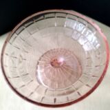Art Deco pink molded pressed glass compote bowl on foot