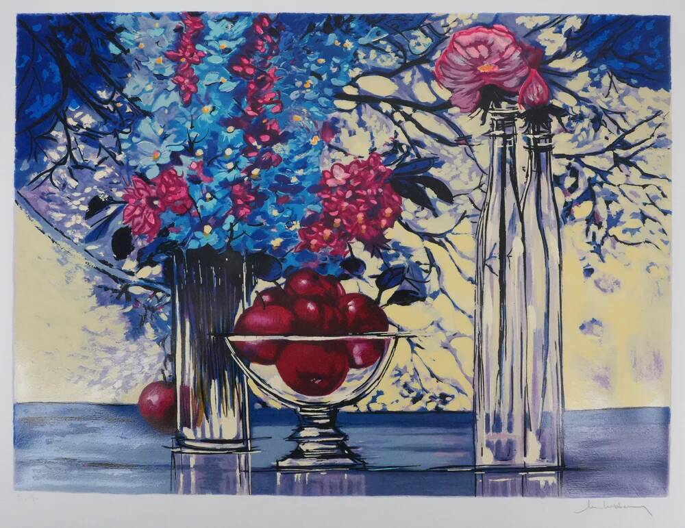 Michel Henry: Bluish still life, original signed silkscreen print