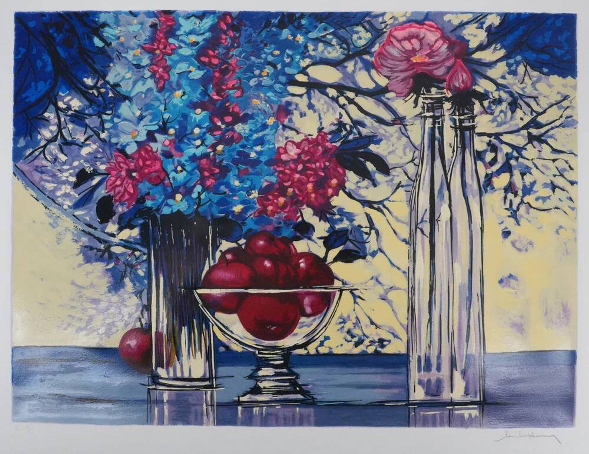 Michel Henry : Nature morte bleutée, sérigraphie originale signée