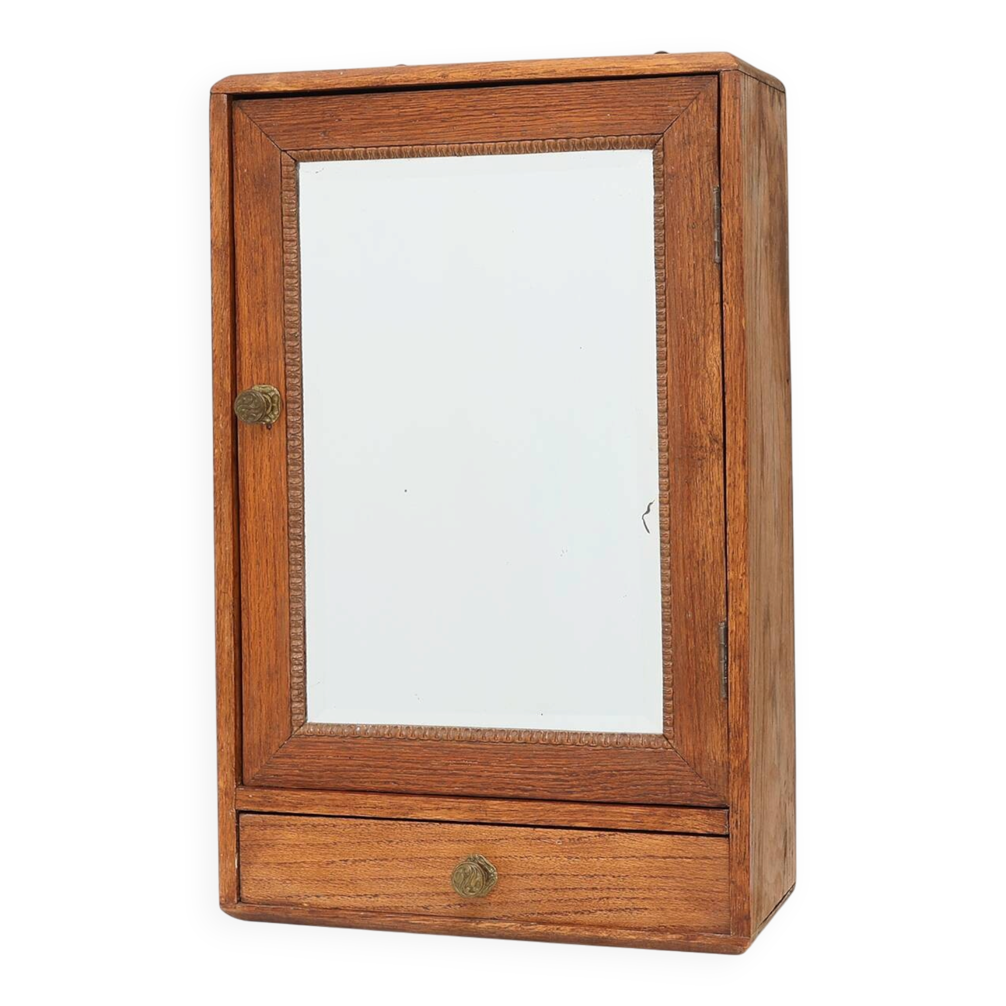 Wooden Wall‑Mounted Shaving Cabinet with Drawer, Belgium, circa 1920