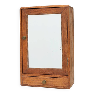 Wooden Wall‑Mounted Shaving Cabinet with Drawer, Belgium, circa 1920