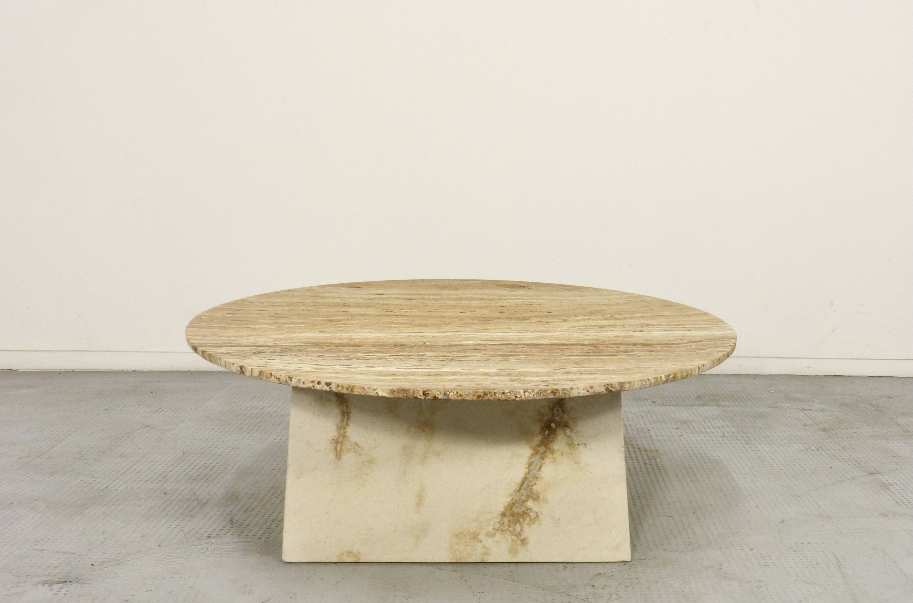 1970s Italian Travertine Minimalist Geometric Coffee Table. Modern/Midcentu