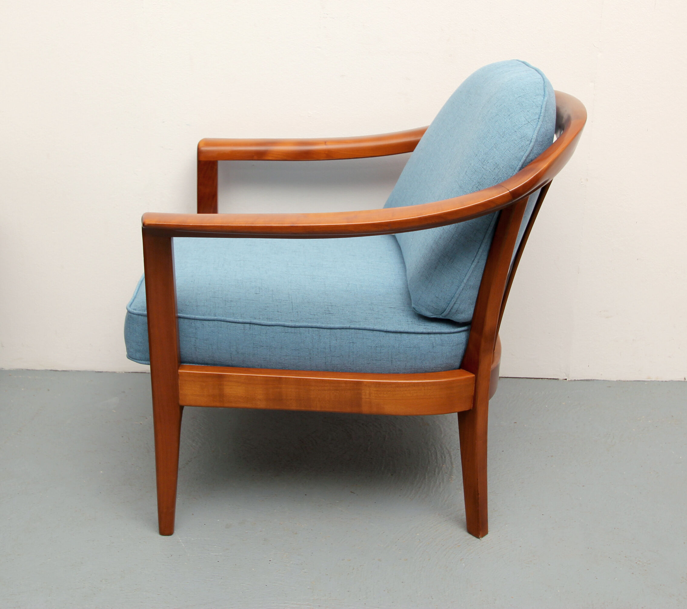 1960s armchair cherrywood in blue, Wilhelm Knoll
