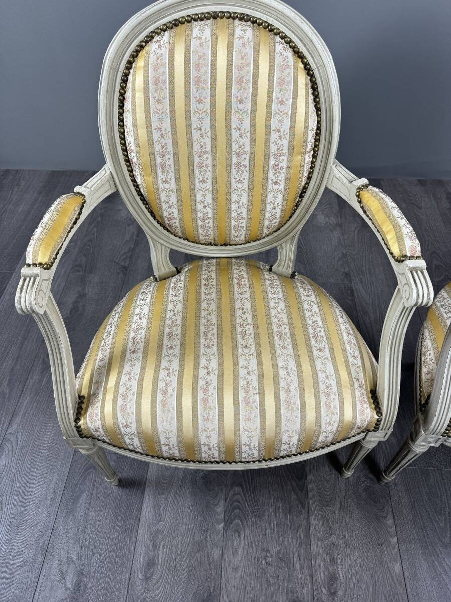 Pair of Medallion Armchairs in Louis XVI Style with Footrests, 20th Century
