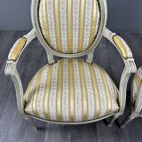 Pair of Medallion Armchairs in Louis XVI Style with Footrests, 20th Century