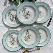 6 vintage white and green porcelain soup plates Iris Moulin des Loups "Sargosse" 1950s