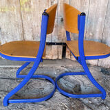 Pair of Chairs SOUVIGNET Model ELODIE Metal Blue & Wood Made in France