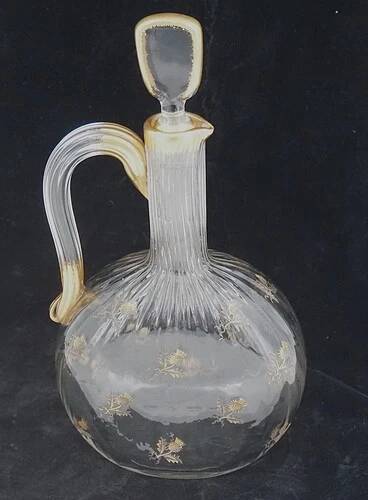 Daum Nancy, thistle carafe, engraved, gilded, crystal, very good condition.