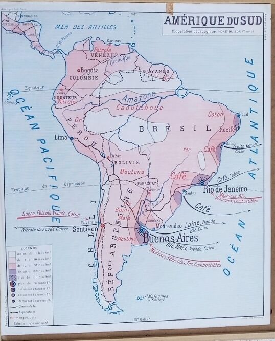 School poster wall map Rossignol Montmorillon South & North America