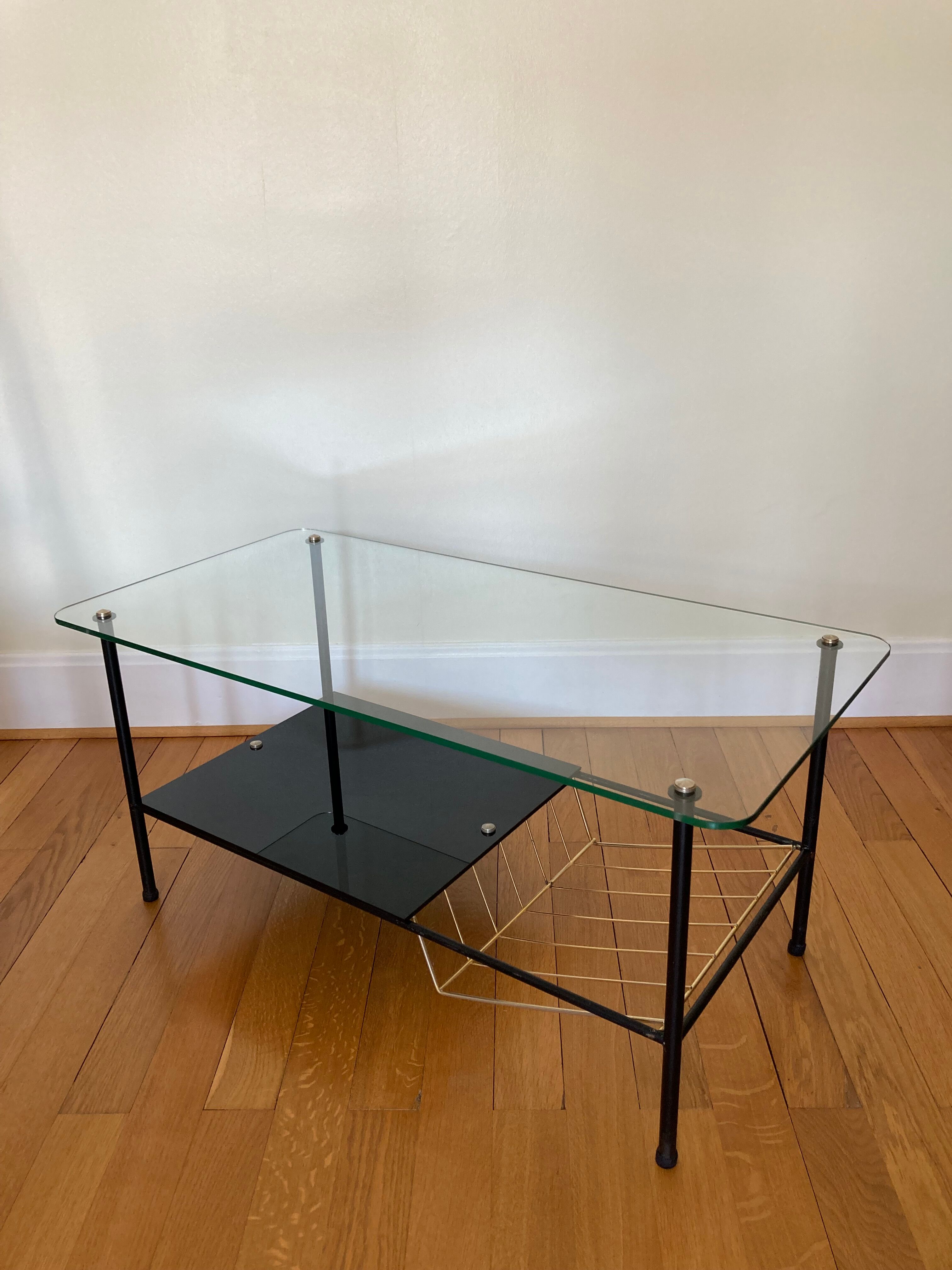 Coffee table 50s metal and glass