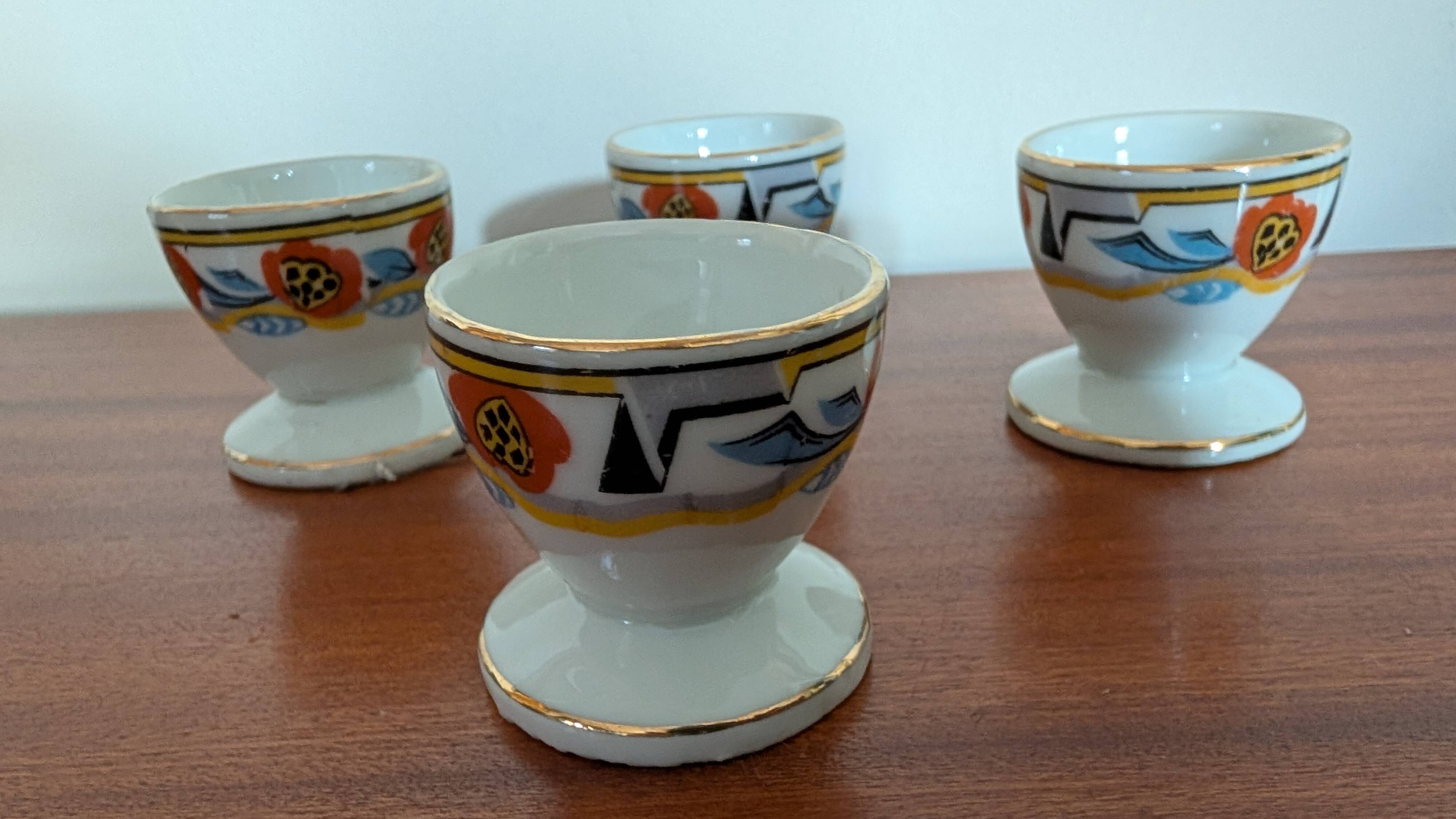 Set of four Art Deco porcelain egg cups from the 1930s.
