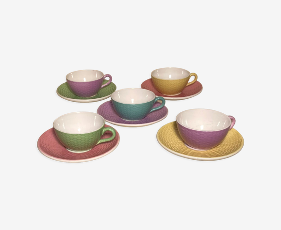 5 tasses et soucoupes à café vintage Digoin & Sarguemines