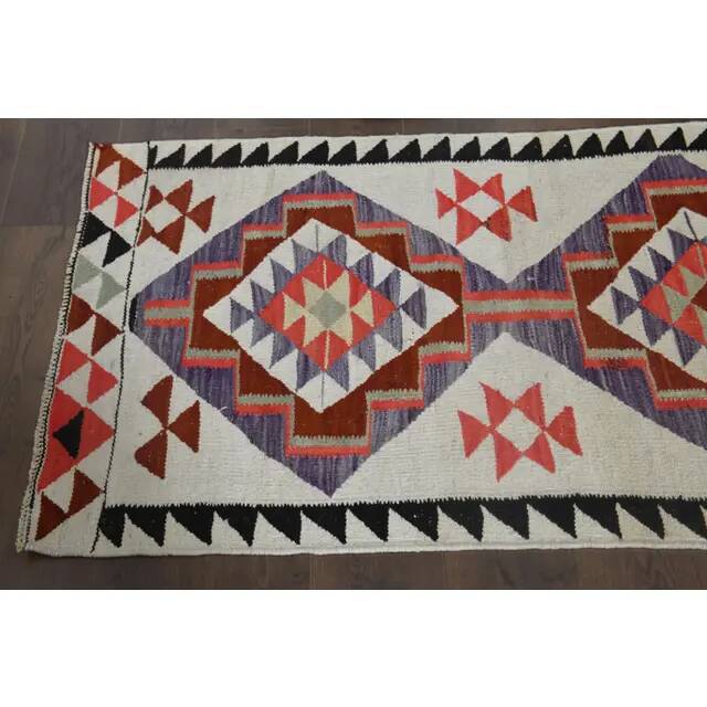 1970s Turkish Oushak Handmade Wool Cotton Beige Runner Rug 89x344