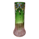 Antique Legras vase – green and transparent with polychrome enamel – Art Nouveau