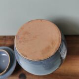 Vintage blue ceramic garlic box pot with cherry