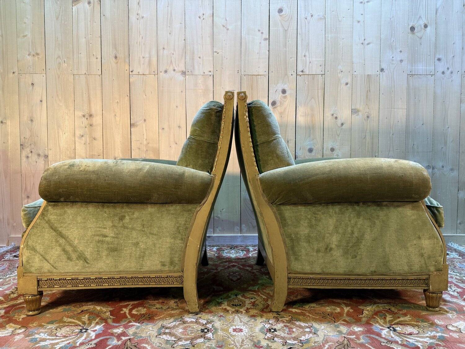 Pair of Club style armchairs / Louis XVI in gilded wood