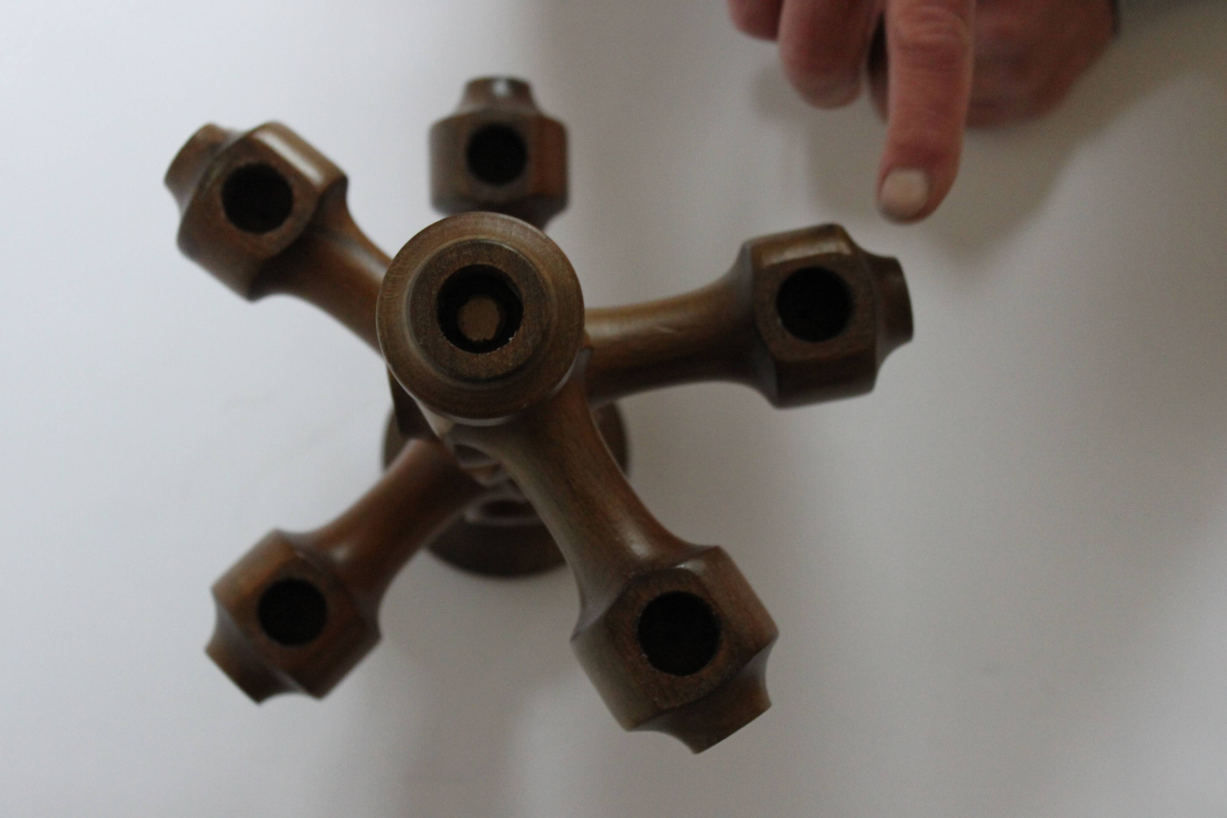 Adjustable wooden turned candelabra, 1970s.
