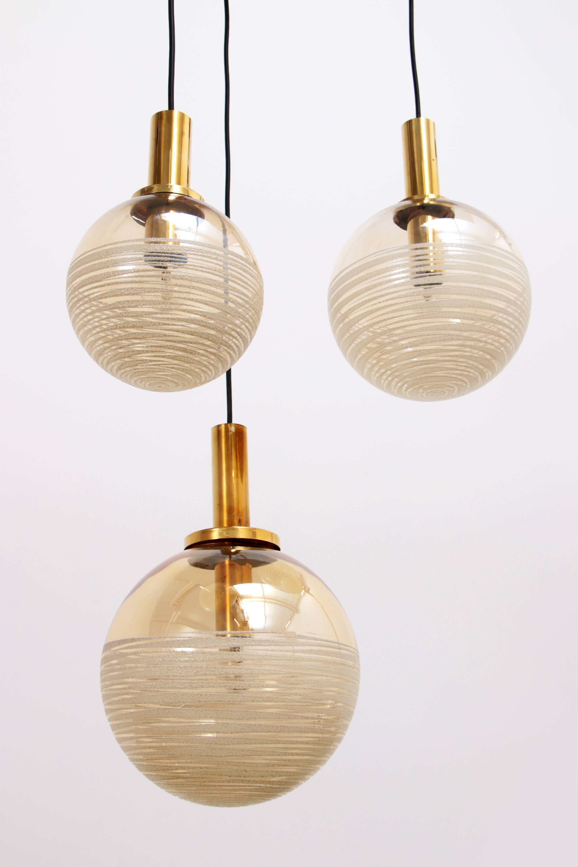 Vintage Set of three Glashutte Limburg hanging lamps, 1960s Germany.