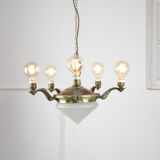 Vintage brass and glass chandelier, 40s