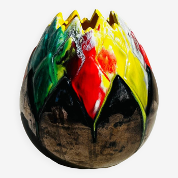 Vase vallauris œuf 1970 multicolore