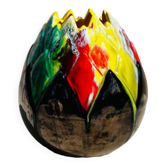 Vase vallauris œuf 1970 multicolore
