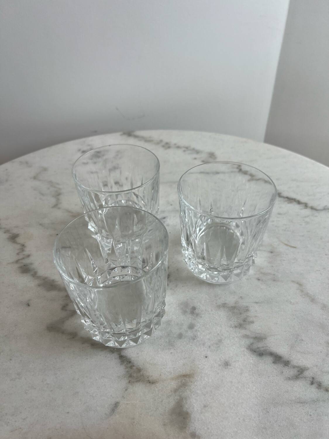 Set of three crystal whiskey glasses