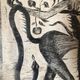 Black lithograph demon on horse carrying a young woman (eve) signed 3ki, surrealism glass frame