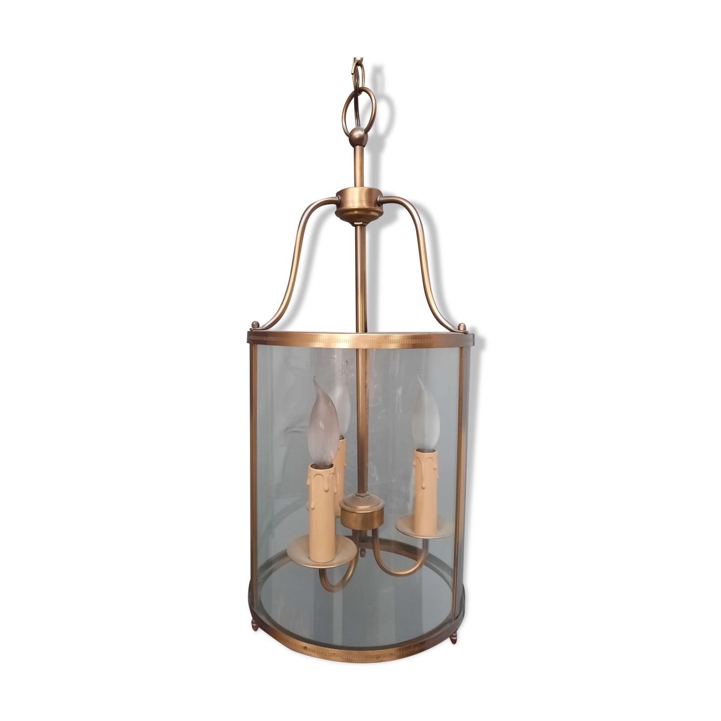 Lanterne cylindrique en laiton et verre