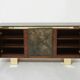 Brutalist Belgian enfilade in rosewood, resin, and brass from around 1970.
