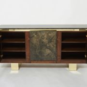 Brutalist Belgian enfilade in rosewood, resin, and brass from around 1970.