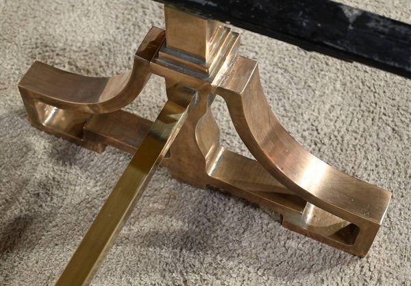 Table basse en laiton et travertin, époque Art Déco, 1930