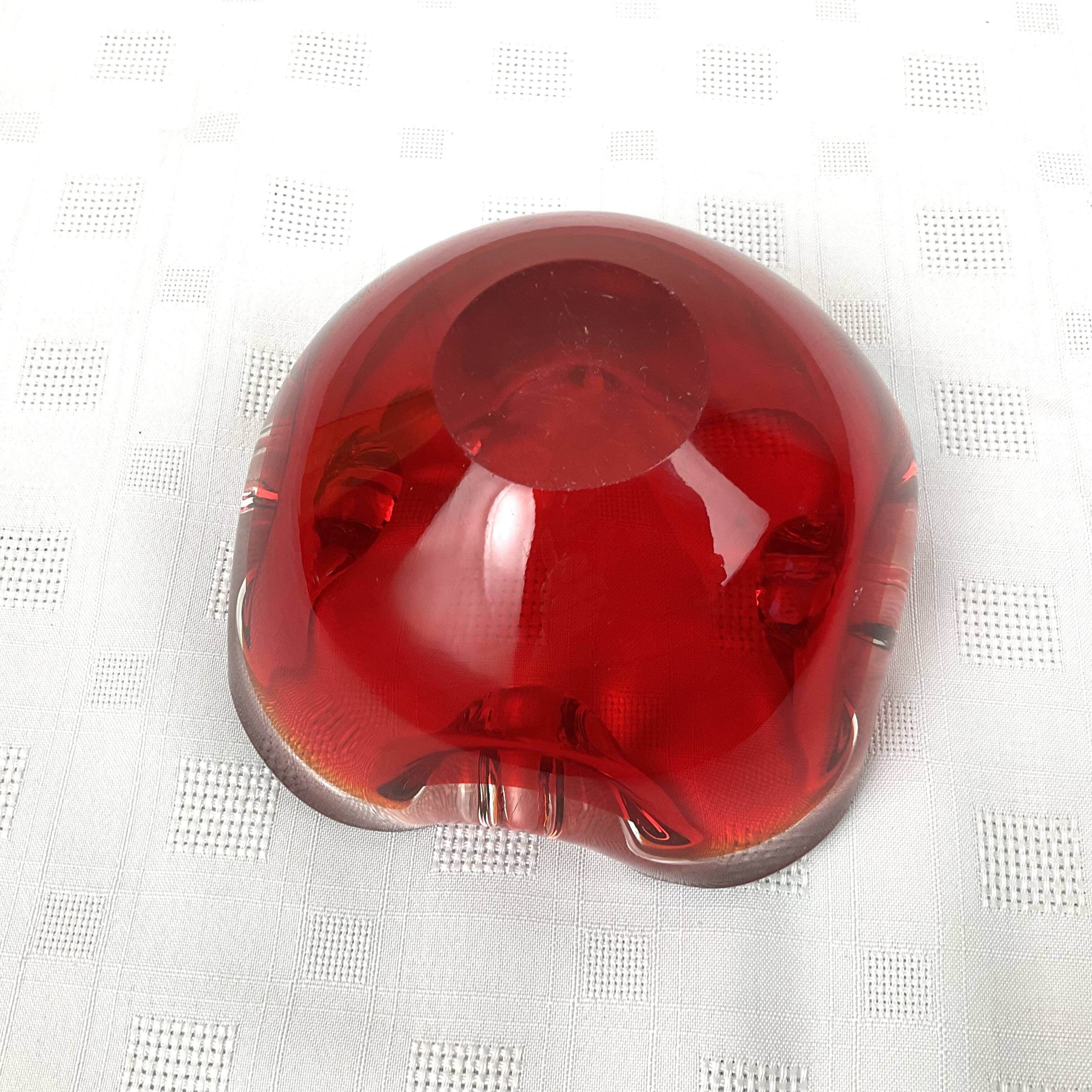 Vintage Murano style solid red glass ashtray