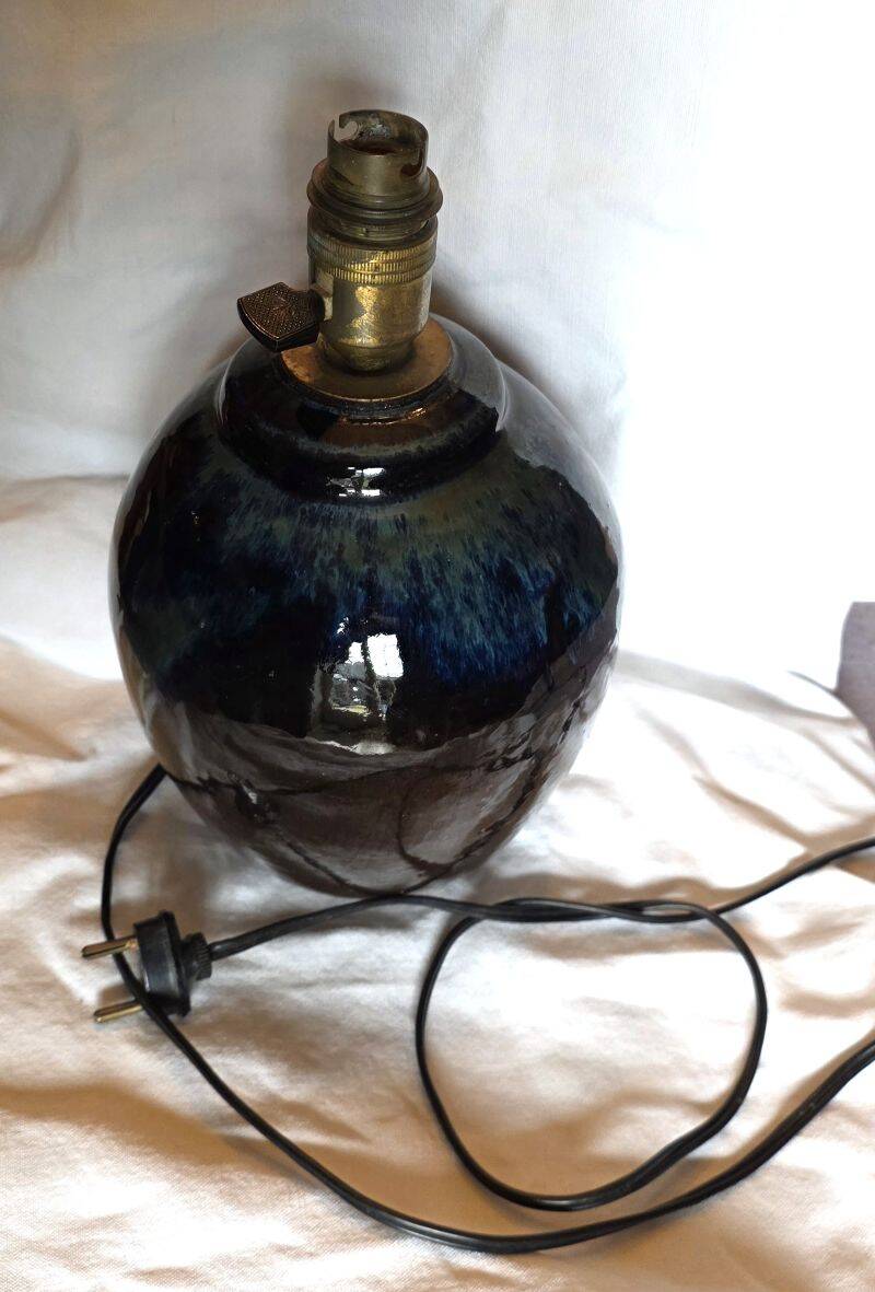 Large Vintage Lamp Base in Glazed Terracotta