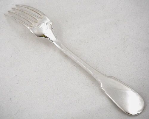 Christofle Cluny, 8 table forks, 20.5 cm, silver-plated metal, excellent condition.